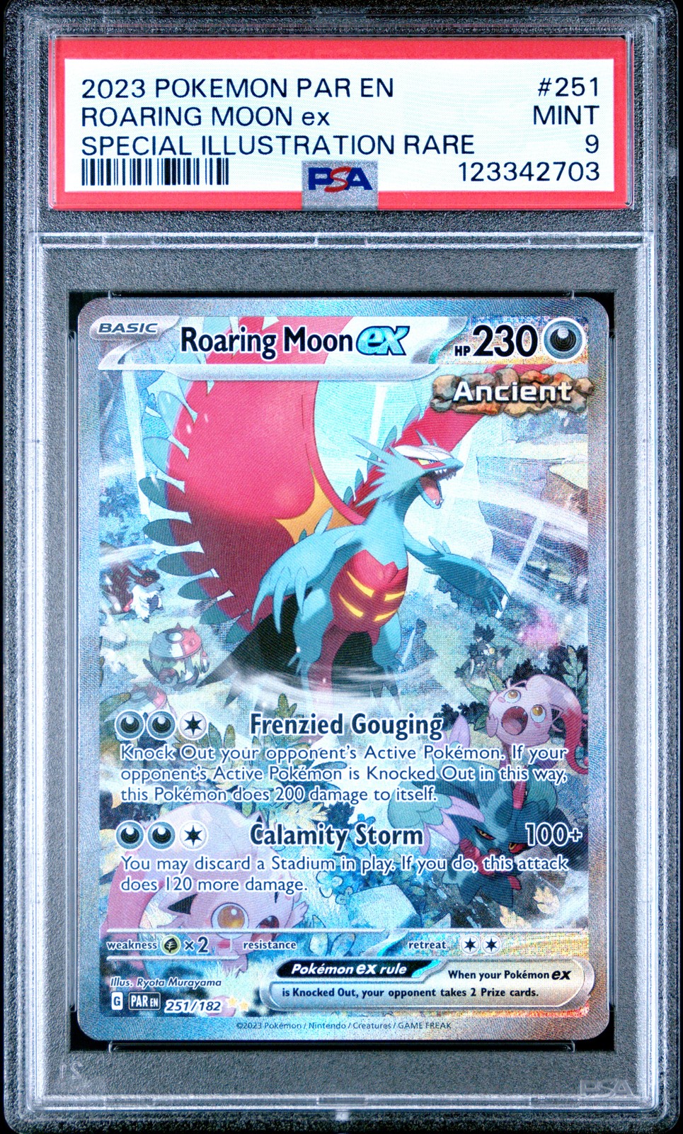 2023 POKEMON PAR EN-PARADOX RIFT SPECIAL ILLUSTRATION RARE ROARING MOON EX PSA 9 - Image 1