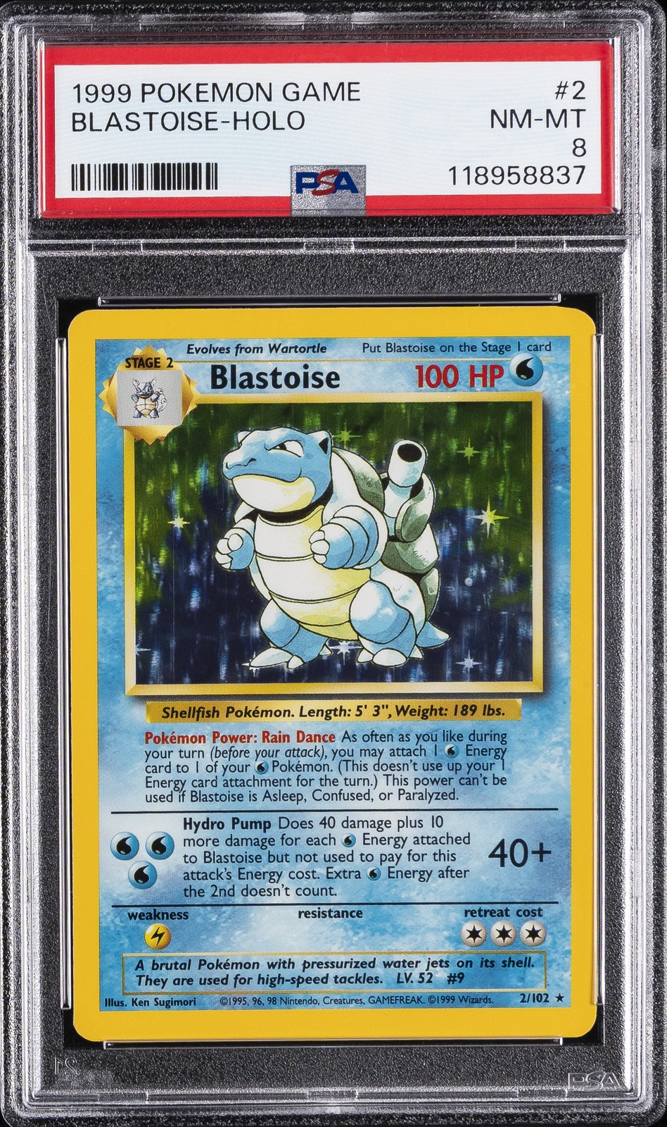1999 POKEMON GAME #2 BLASTOISE-HOLO PSA 8 - Image 1