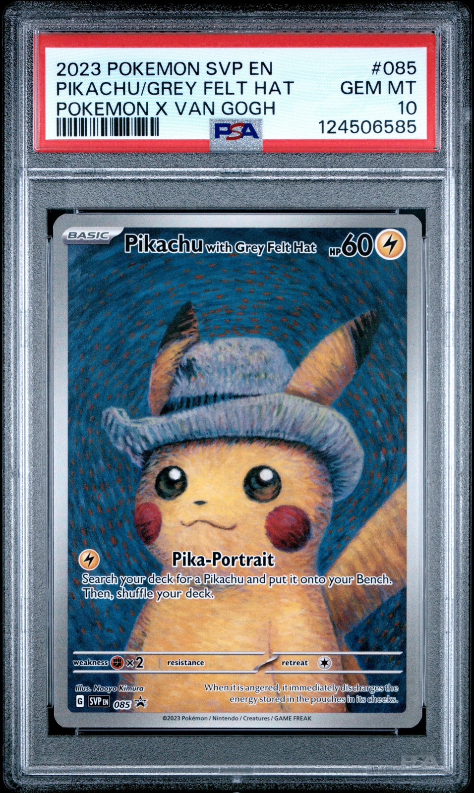 2023 POKEMON SVP EN-SV BLACK STAR PROMO #085 PIKACHU WITH GREY FELT HAT PSA 10 - Image 1