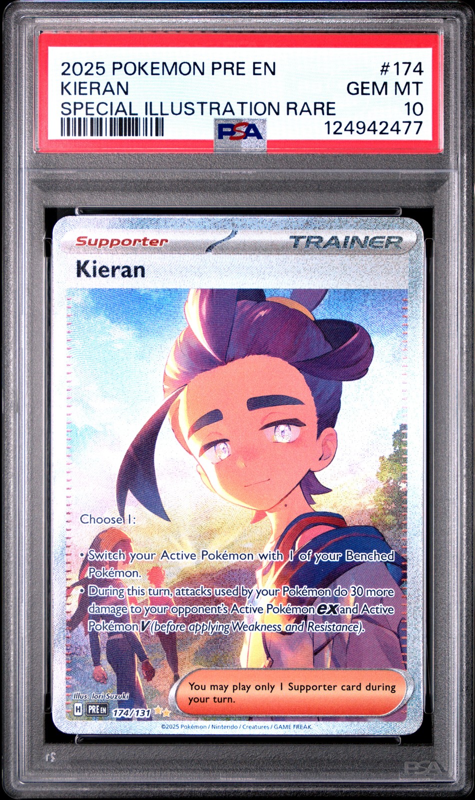 2025 POKEMON PRE EN-PRISMATIC EVOLUTIONS SPECIAL ILLUSTRATION RARE KIERAN PSA 10 - Image 1