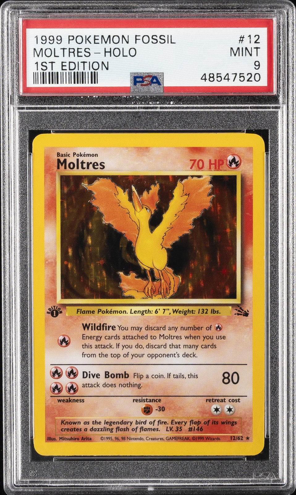 1999 POKEMON FOSSIL 1ST ED #12 MOLTRES-HOLO PSA 9 - Image 1