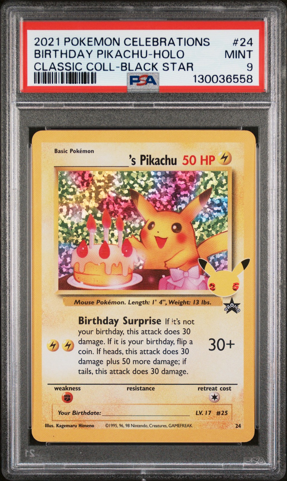 2021 POKEMON CELEBRATIONS CLASSIC COLL #24 BIRTHDAY PIKACHU-HOLO PSA 9 - Image 1