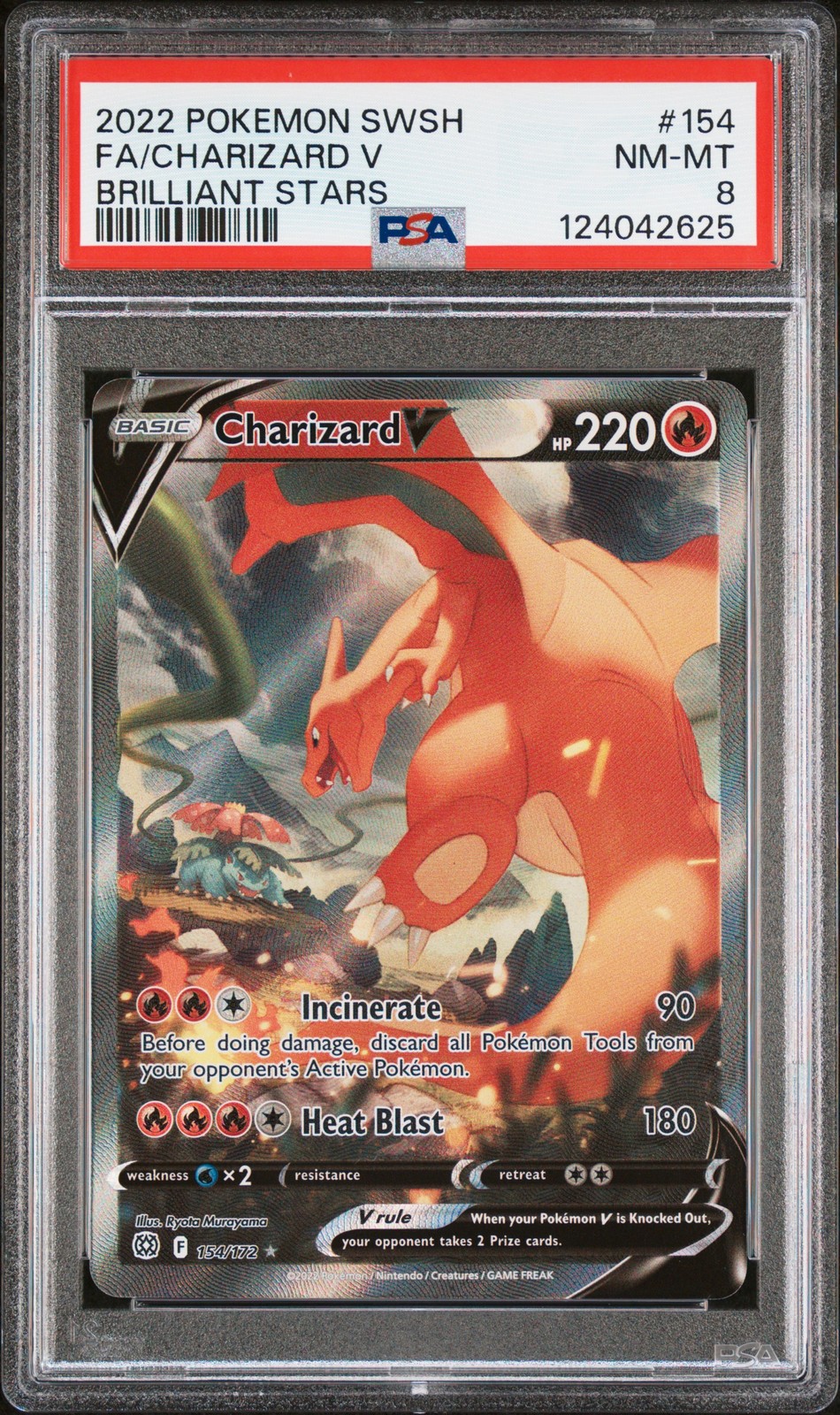2022 POKEMON SWORD & SHIELD BRILLIANT STARS #154 FULL ART/CHARIZARD V PSA 8 - Image 1