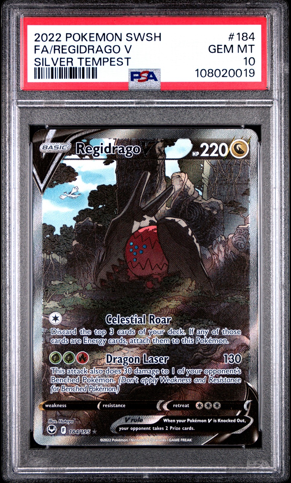 2022 POKEMON SWORD & SHIELD SILVER TEMPEST #184 FULL ART/REGIDRAGO V PSA 10 - Image 1