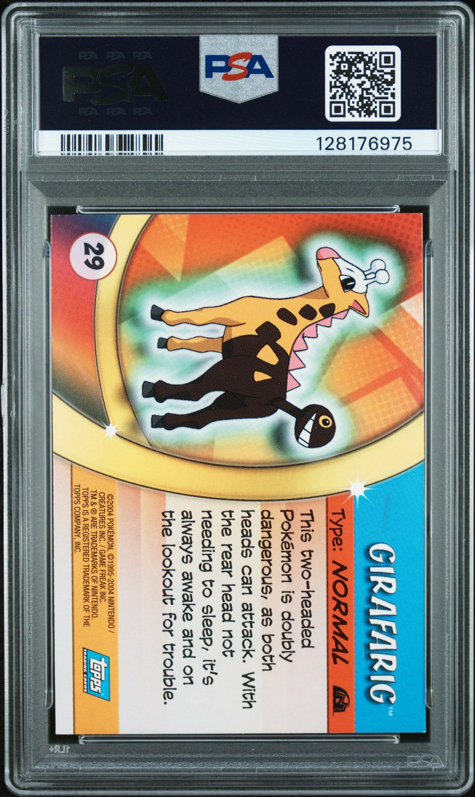 2004 TOPPS POKEMON ADVANCED CHALLENGE FOIL #29 GIRAFARIG PSA 9 - Image 3
