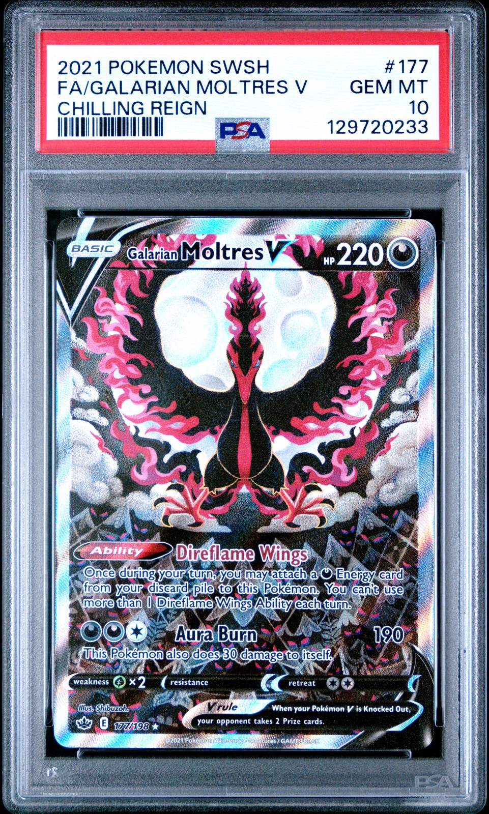 2021 POKEMON SWORD & SHIELD CHILLING REIGN FULL ART/GALARIAN MOLTRES V PSA 10 - Image 1
