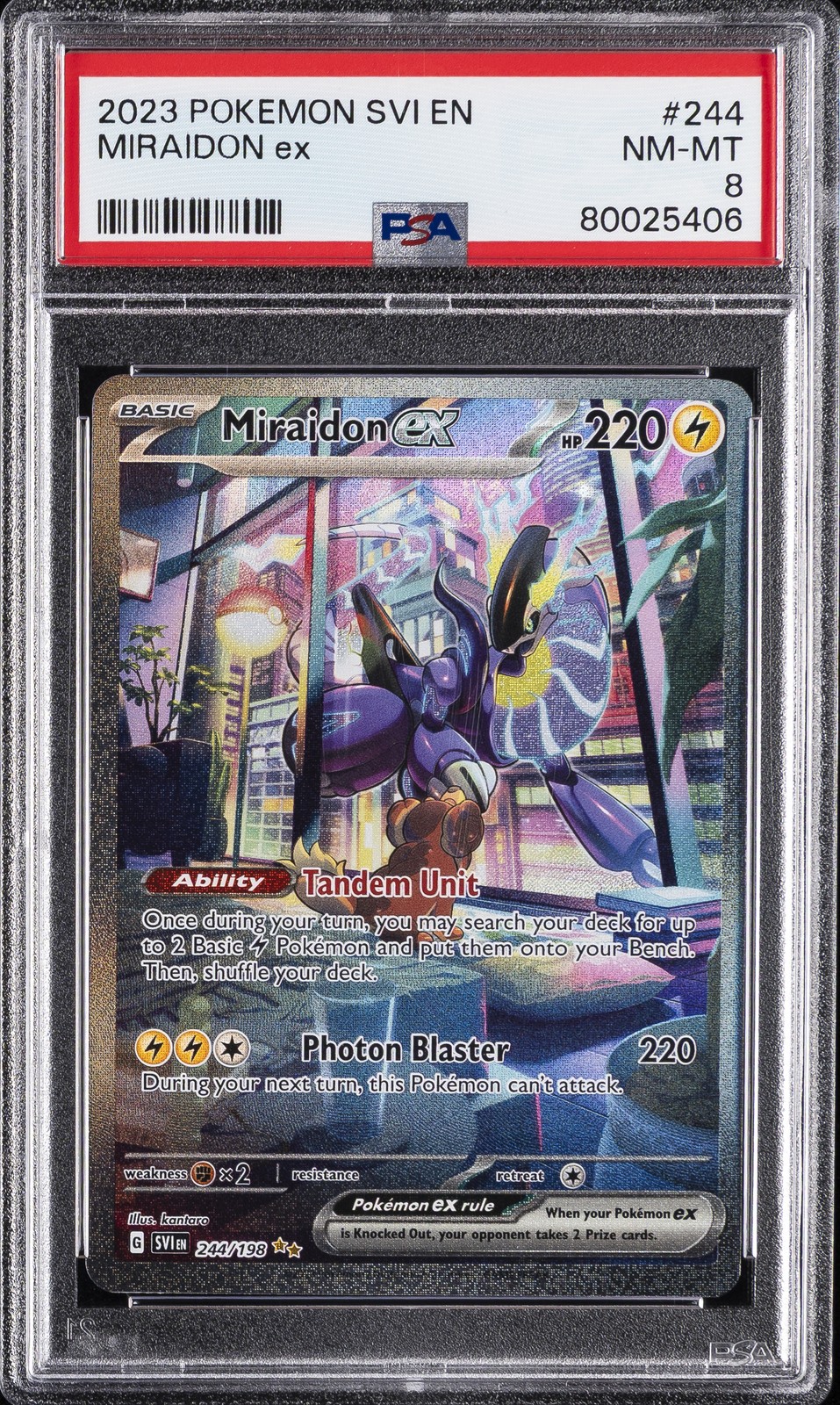 2023 POKEMON SVI EN-SCARLET & VIOLET SPECIAL ILLUSTRATION RARE MIRAIDON EX PSA 8 - Image 1