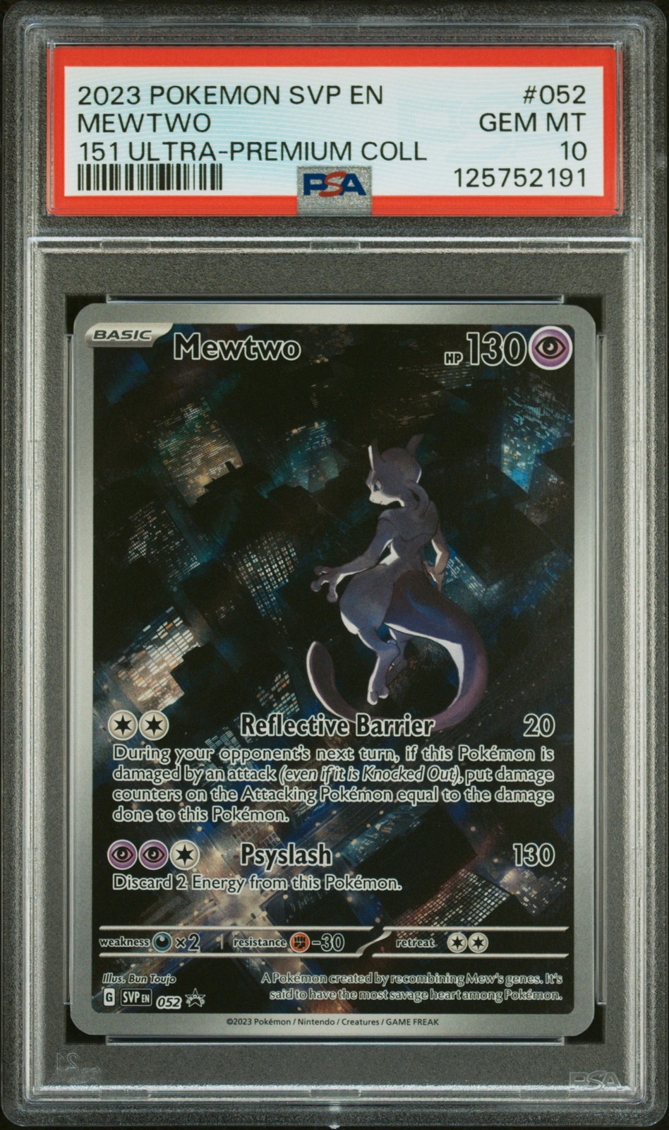2023 POKEMON SVP EN-SV BLACK STAR PROMO 151 ULTRA-PREM COLL #052 MEWTWO PSA 10 - Image 1