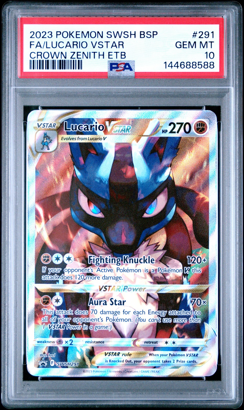 2023 POKEMON SWSH BLACK STAR PROMO #291 FULL ART/LUCARIO VSTAR PSA 10 - Image 1