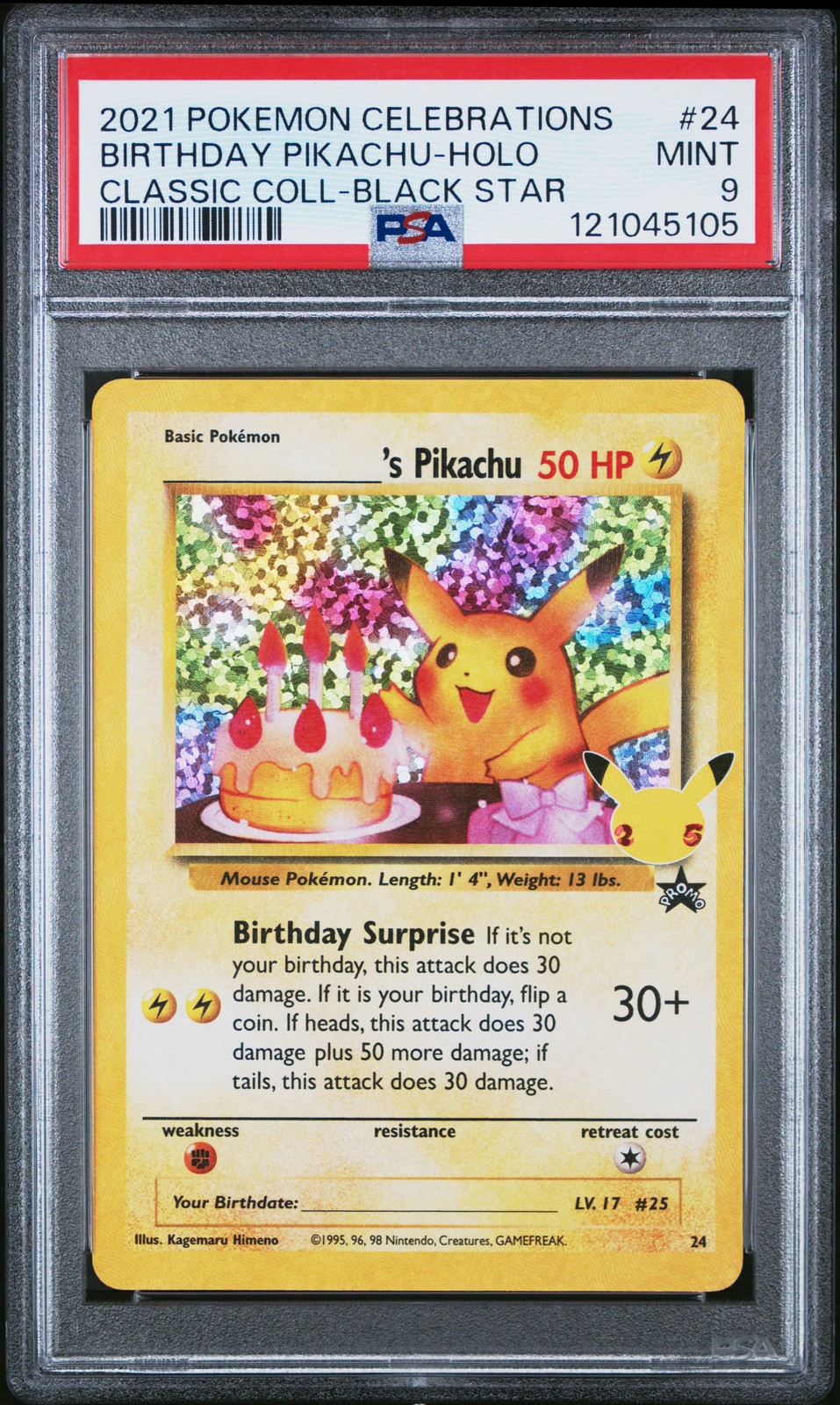 2021 POKEMON CELEBRATIONS CLASSIC COLL #24 BIRTHDAY PIKACHU-HOLO PSA 9 - Image 1