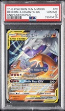 2019 POKEMON SUN & MOON UNBROKEN BONDS #20 RESHIRAM & CHARIZARD GX PSA 10 - Image 2