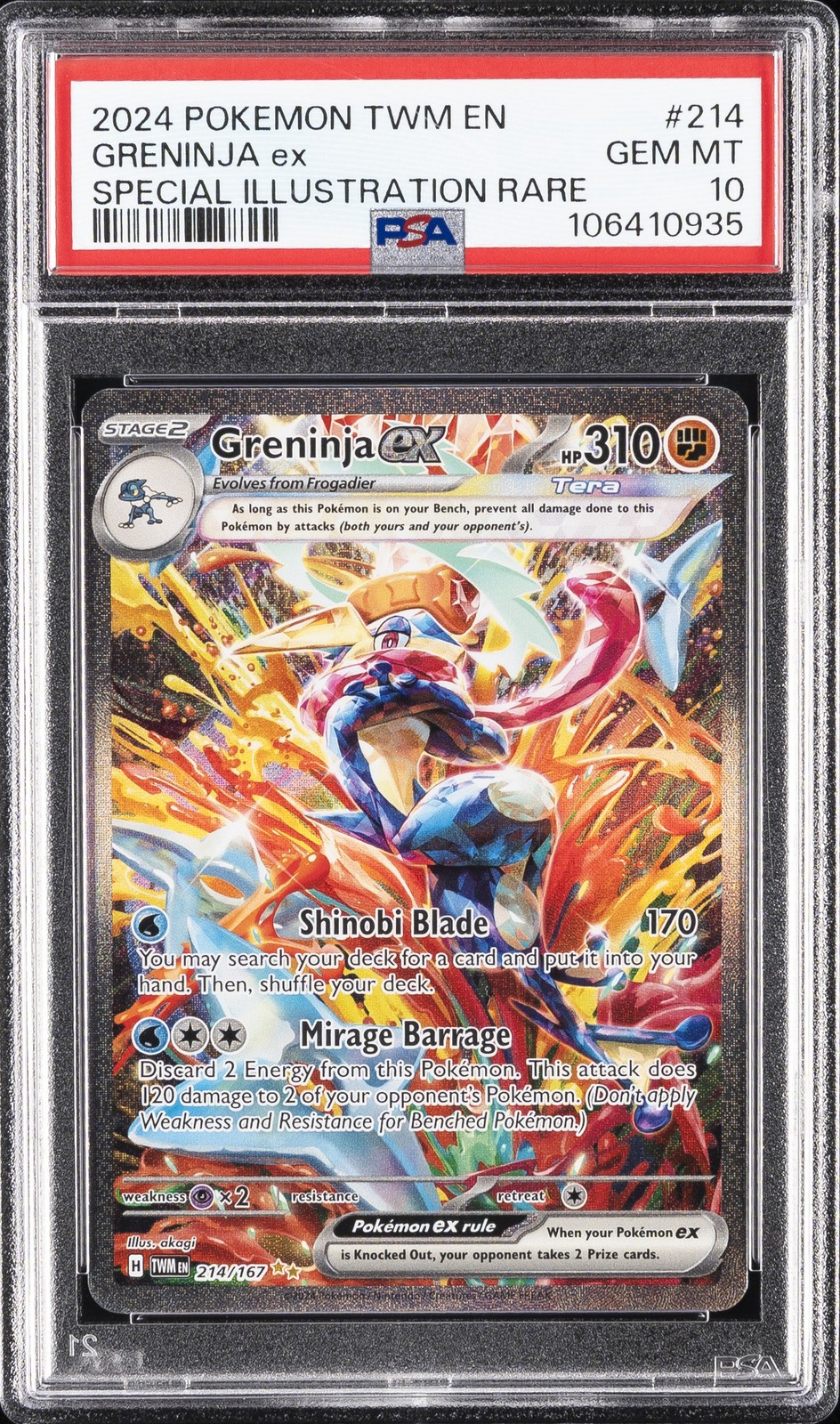 2024 POKEMON TWM EN-TWILIGHT MASQUERADE #214 GRENINJA EX PSA 10 - Image 1