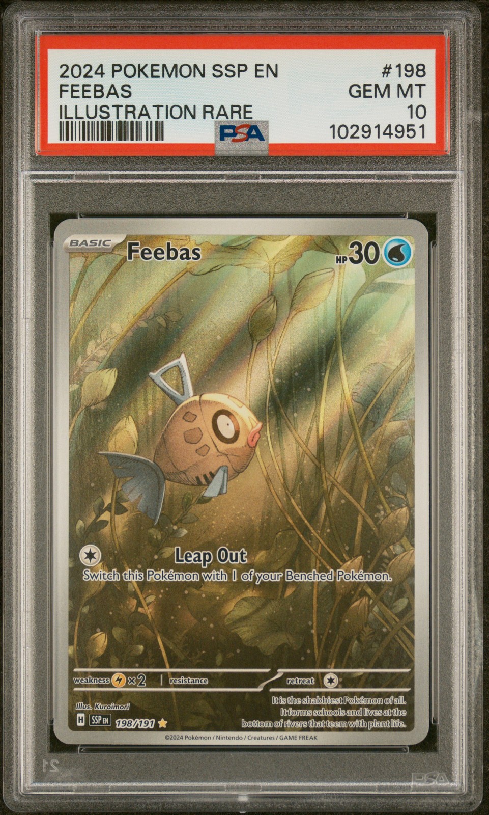 2024 POKEMON SSP EN-SURGING SPARKS ILLUSTRATION RARE #198 FEEBAS PSA 10 - Image 1