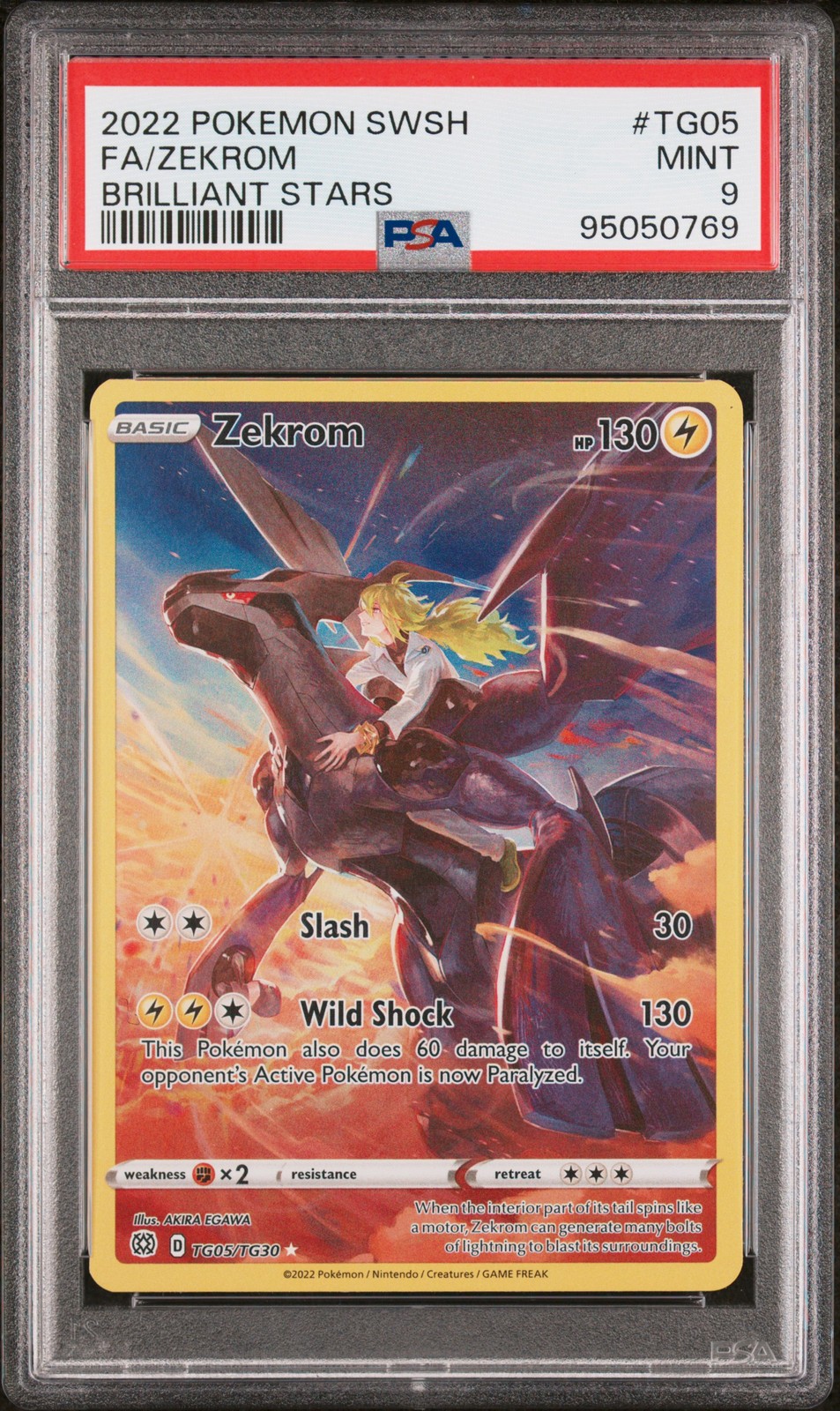 2022 POKEMON SWORD & SHIELD BRILLIANT STARS #TG05 FULL ART/ZEKROM PSA 9 - Image 1