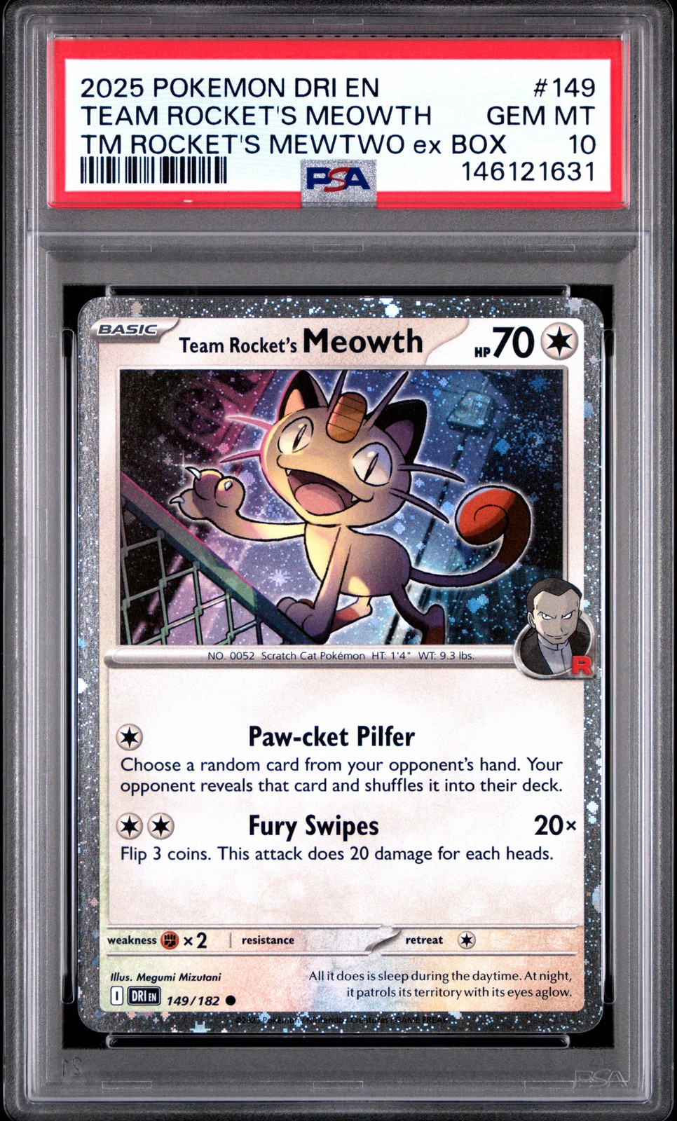 2025 POKEMON DRI EN-DESTINED RIVALS #149 TEAM ROCKET'S MEOWTH PSA 10 - Image 1