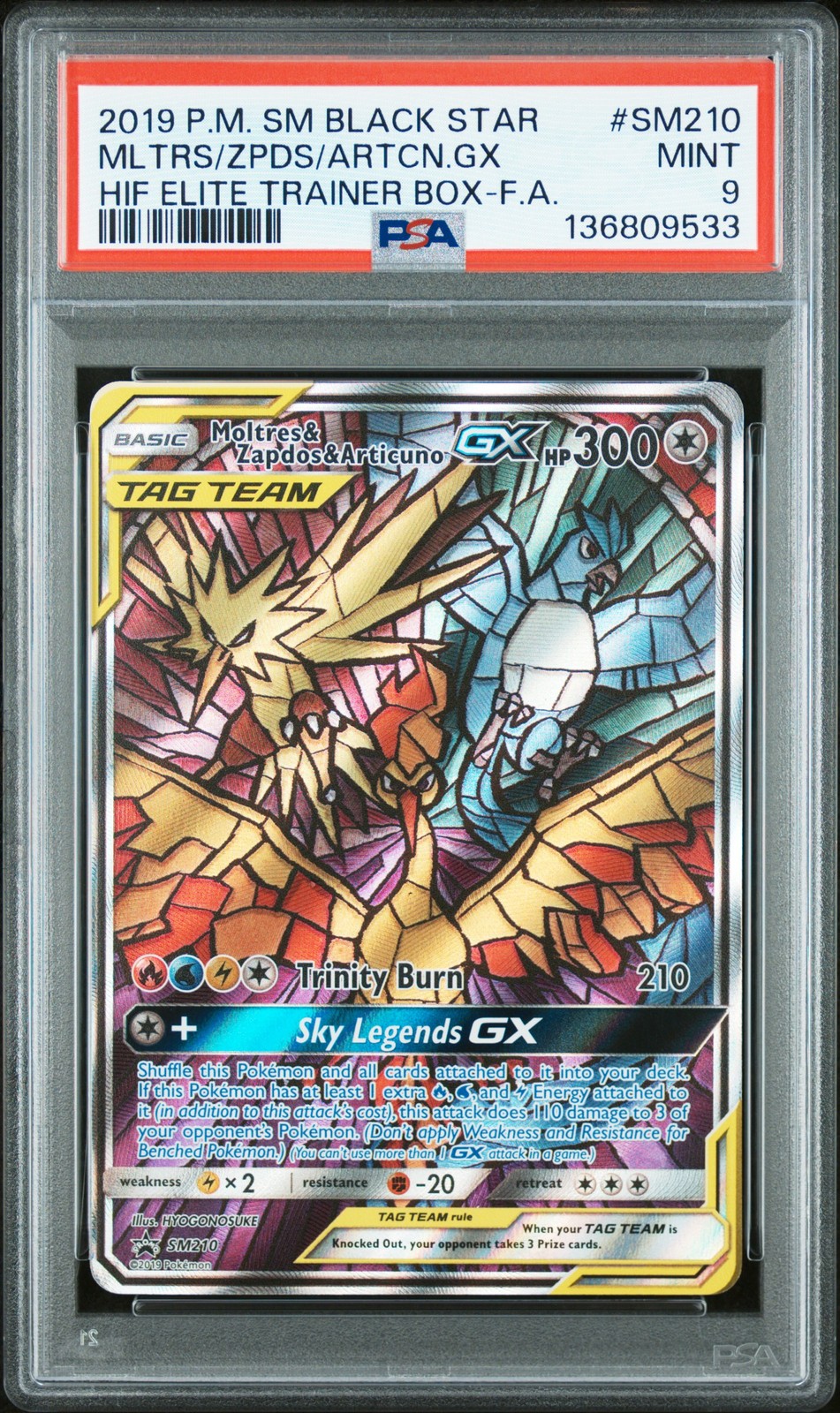 2019 POKEMON SM BLACK STAR PROMO FULL ART/MOLTRES & ZAPDOS & ARTICUNO GX PSA 9 - Image 1