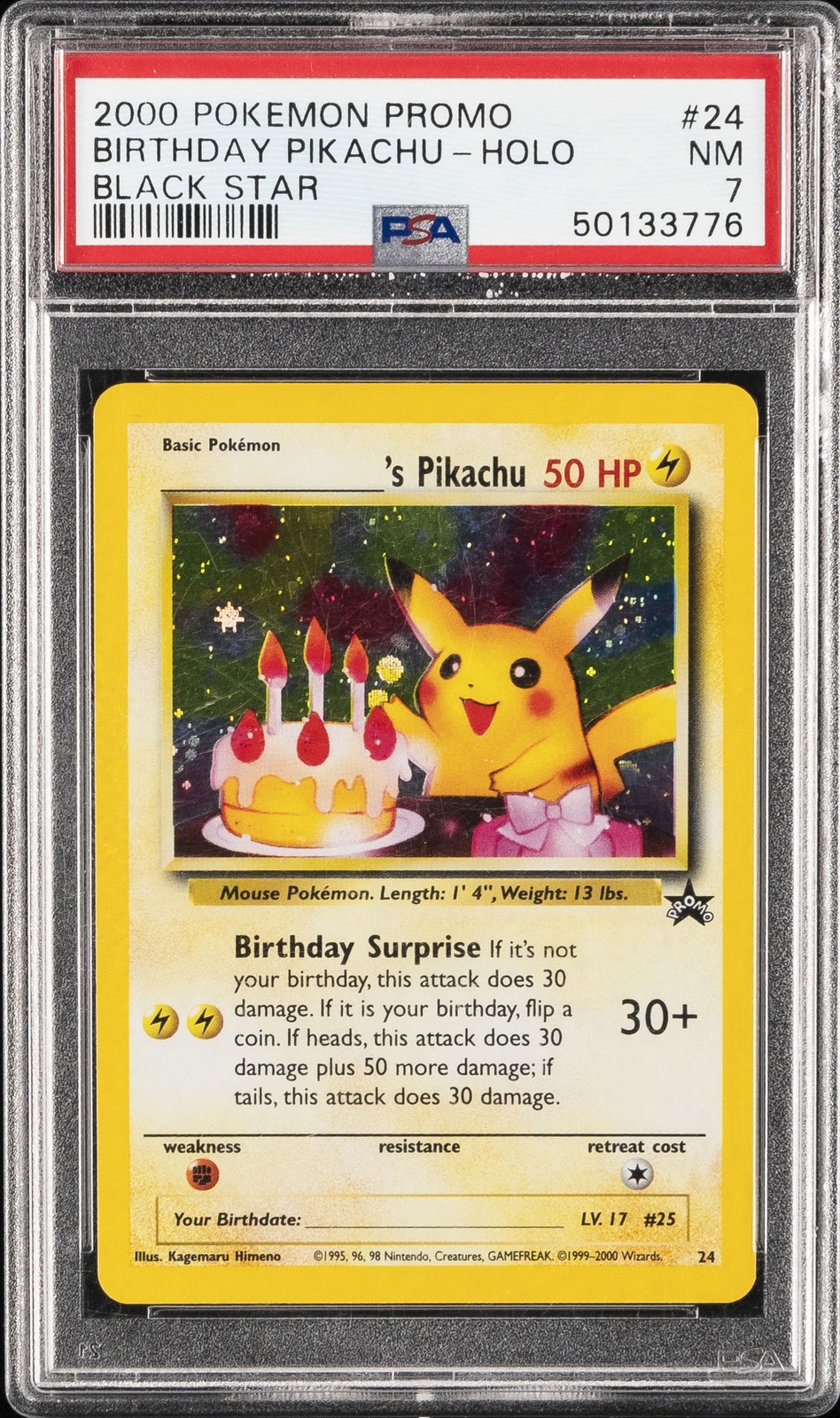 2000 POKEMON PROMO BLACK STAR #24 BIRTHDAY PIKACHU-HOLO PSA 7 - Image 1