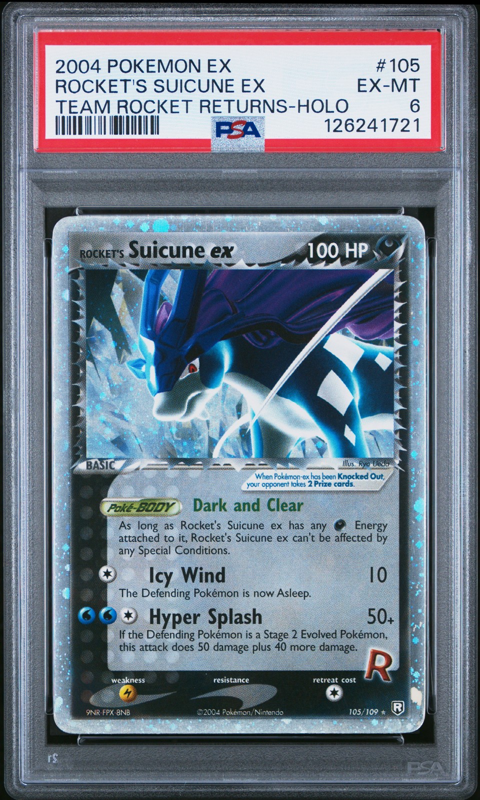 2004 POKEMON EX TEAM ROCKET RETURNS #105 ROCKET'S SUICUNE EX-HOLO PSA 6 - Image 1