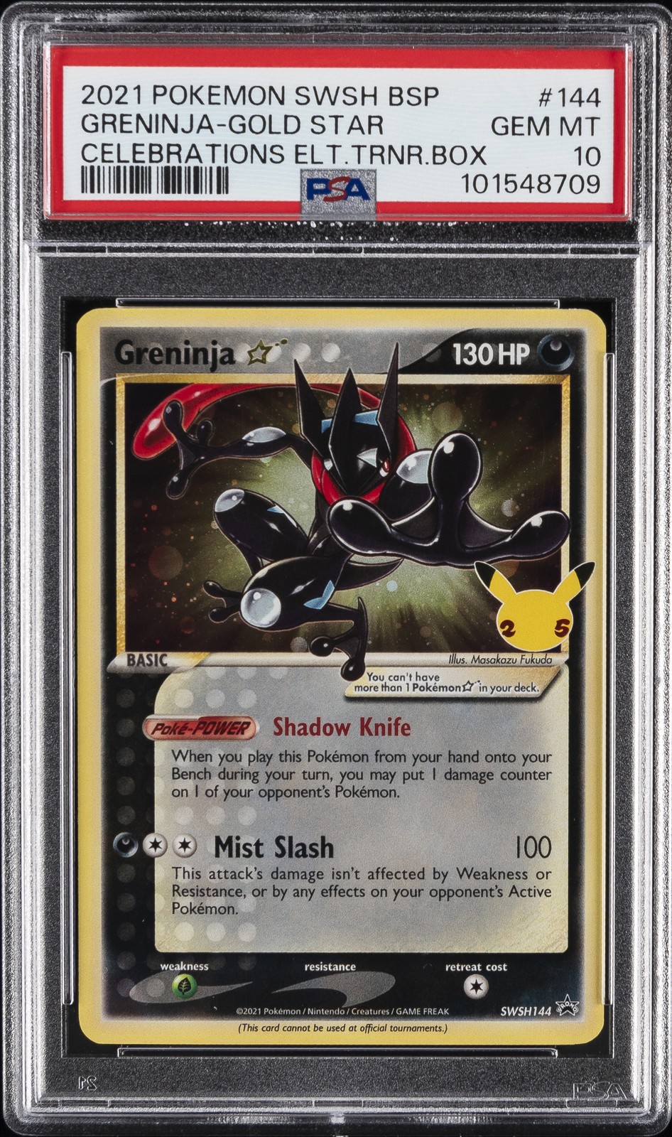 2021 POKEMON SWSH BLACK STAR PROMO #144 GRENINJA-GOLD STAR PSA 10 - Image 1