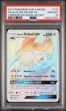 2017 POKEMON SUN & MOON CRIMSON INVASION SECRET FULL ART/ALOLAN GOLEM GX PSA 10 - Image 2