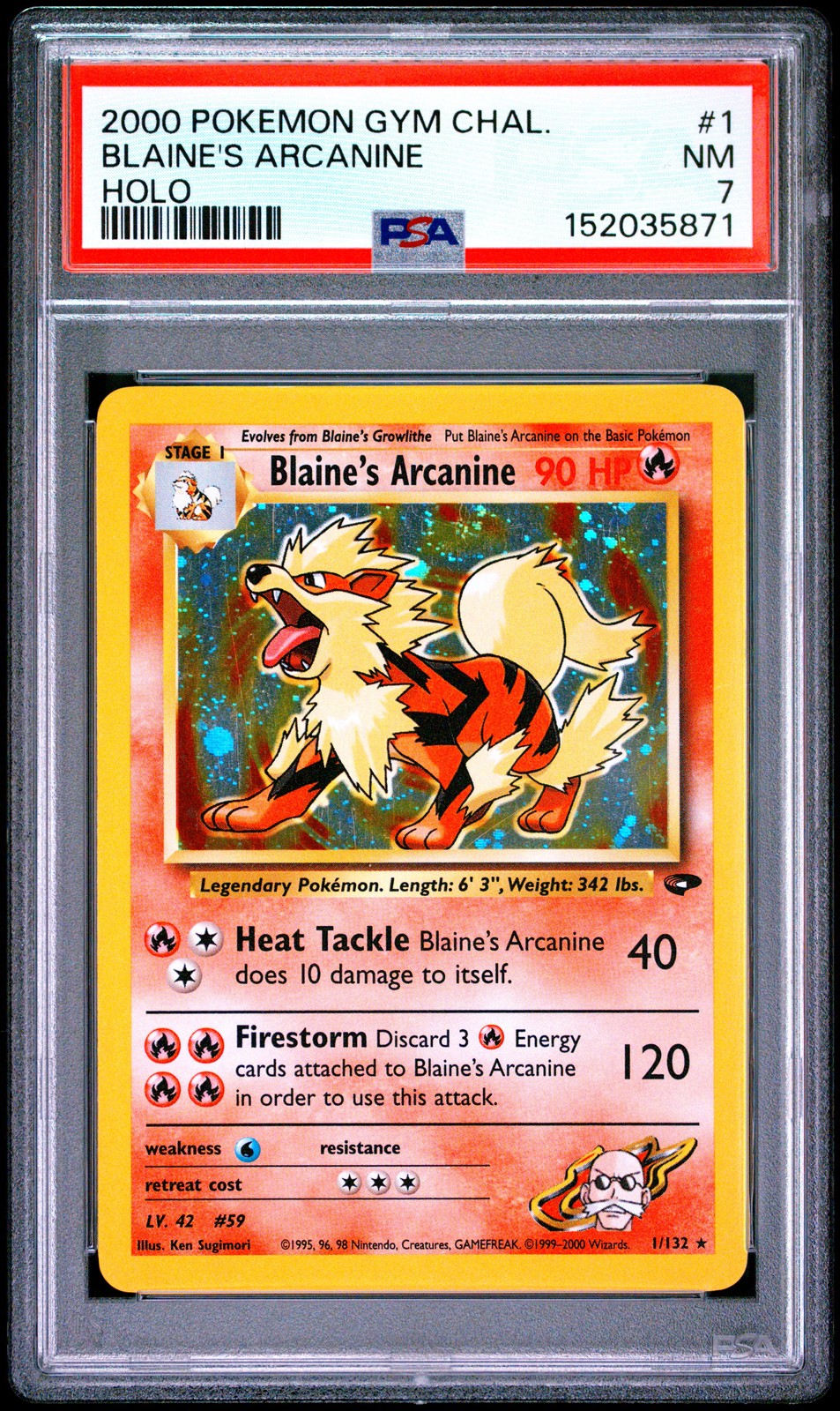 2000 POKEMON GYM CHALLENGE HOLO #1 BLAINE'S ARCANINE PSA 7
