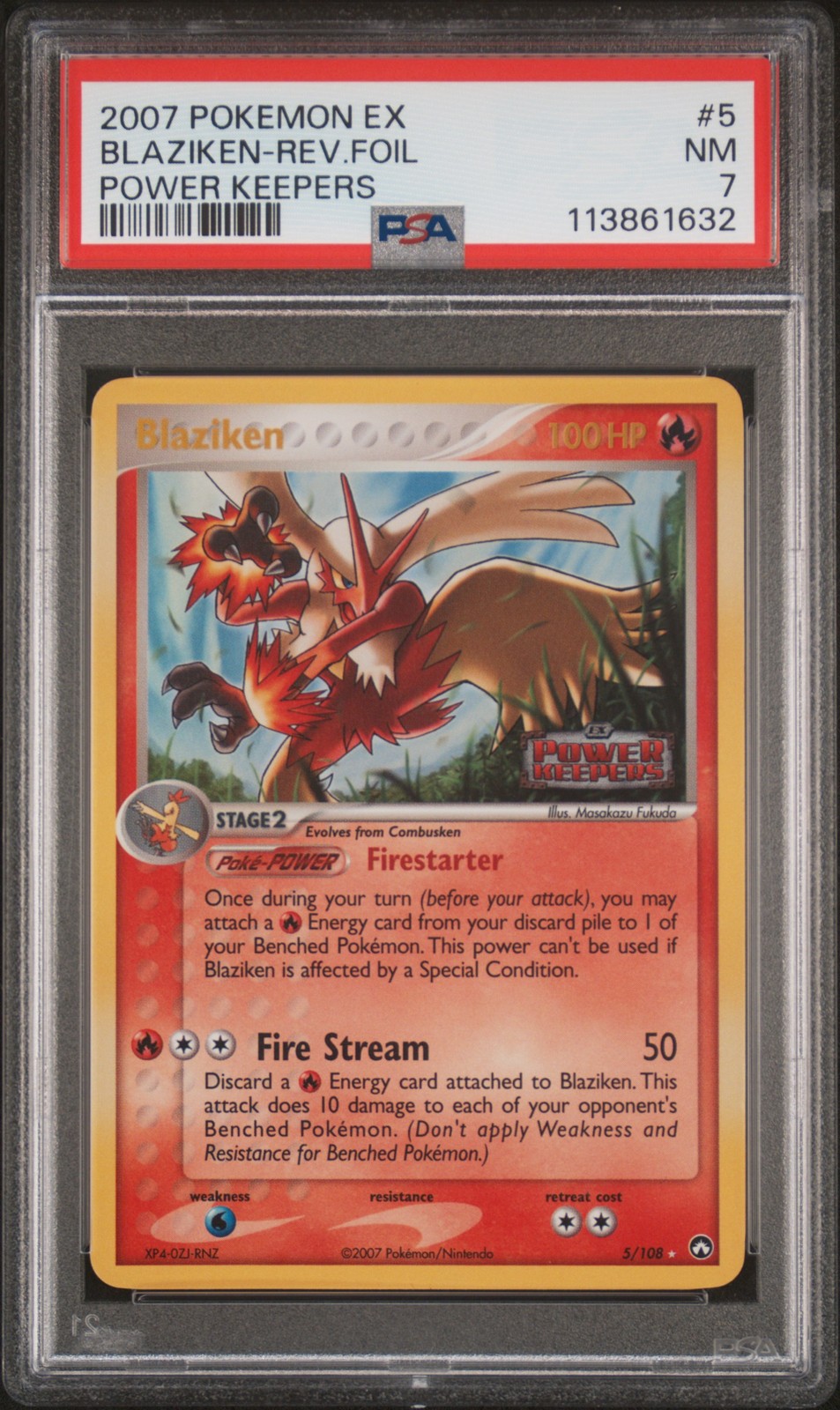 2007 POKEMON EX POWER KEEPERS #5 BLAZIKEN-REVERSE FOIL PSA 7 - Image 1