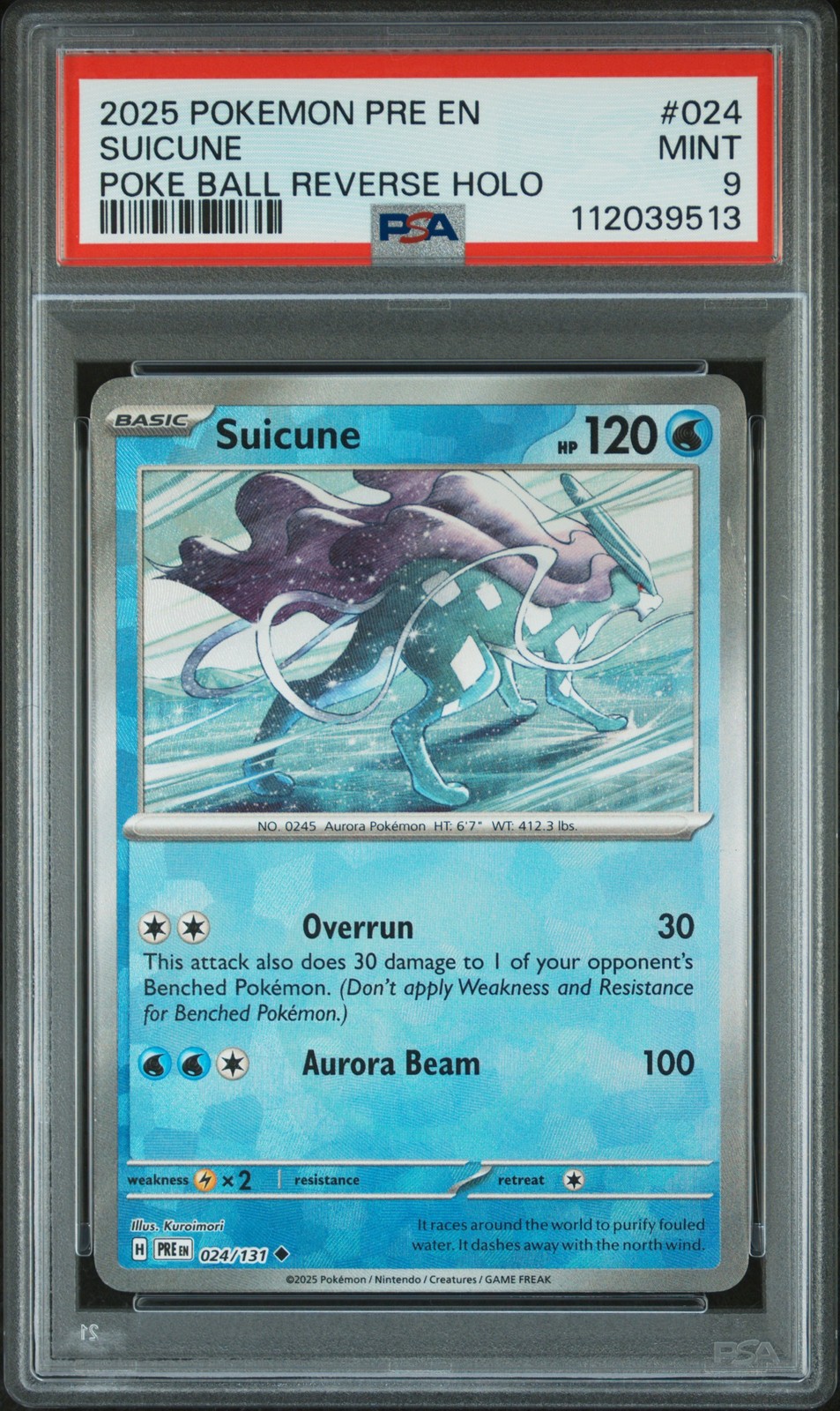 2025 POKEMON PRE EN-PRISMATIC EVOLUTIONS POKE BALL REVERSE HOLO SUICUNE PSA 9 - Image 1