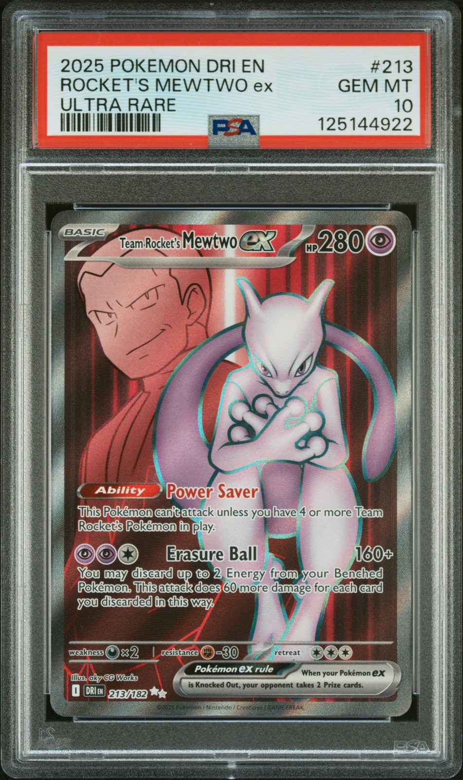 2025 POKEMON DRI EN-DESTINED RIVALS ULTRA RARE TEAM ROCKET'S MEWTWO EX PSA 10 - Image 1