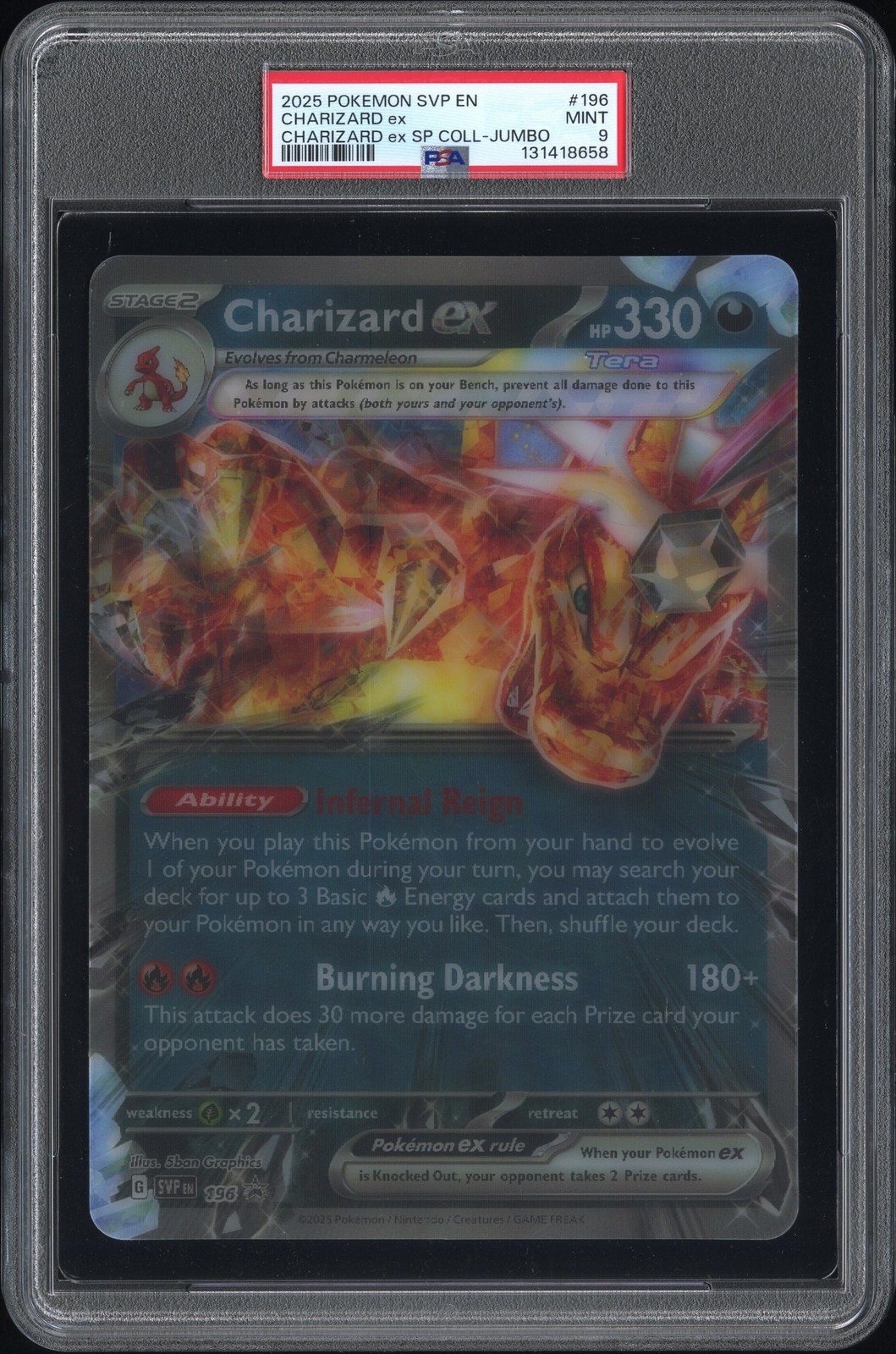 2025 POKEMON SVP EN-SV BLACK STAR PROMO #196 CHARIZARD EX PSA 9 - Image 1