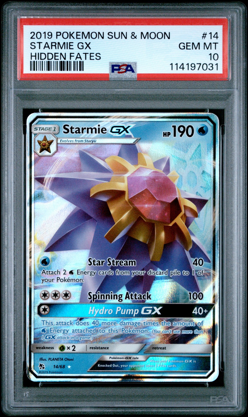 2019 POKEMON SUN & MOON HIDDEN FATES #14 STARMIE GX PSA 10 - Image 1