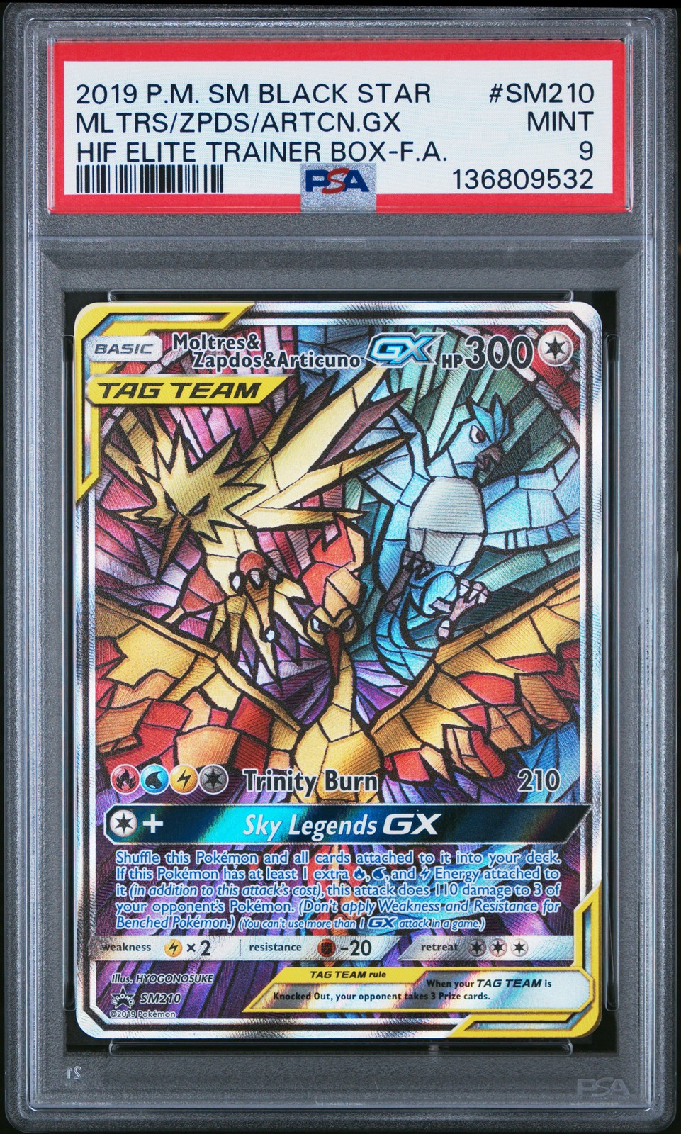 2019 POKEMON SM BLACK STAR PROMO FULL ART/MOLTRES & ZAPDOS & ARTICUNO GX PSA 9 - Image 1