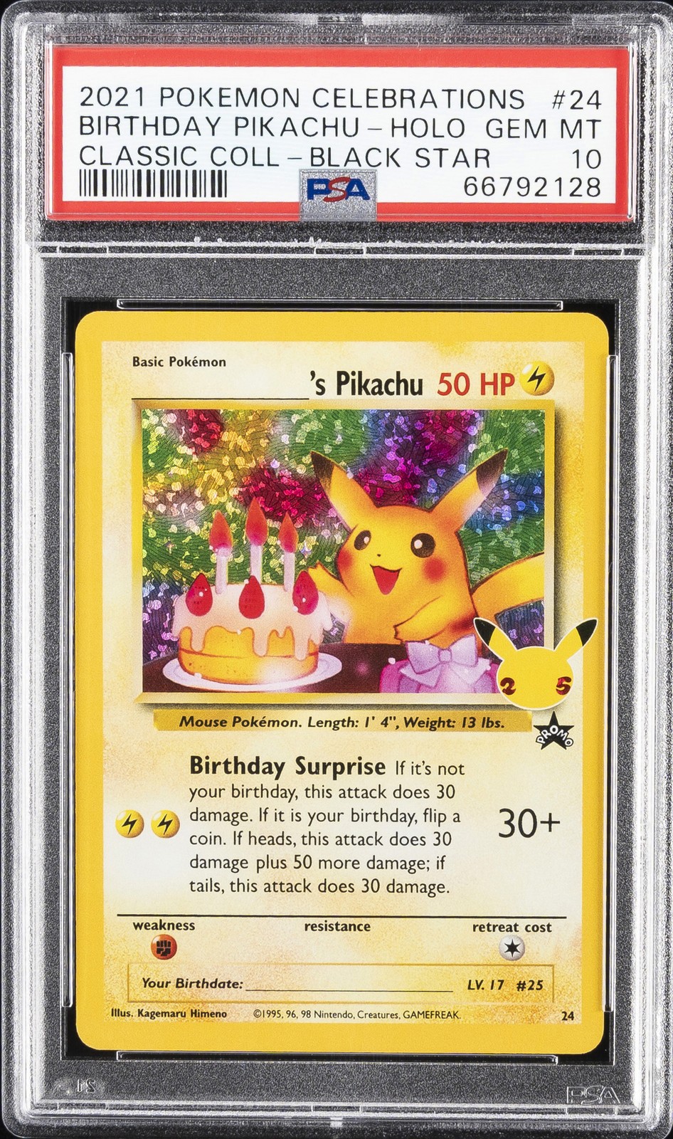 2021 POKEMON CELEBRATIONS CLASSIC COLL #24 BIRTHDAY PIKACHU-HOLO PSA 10 - Image 1