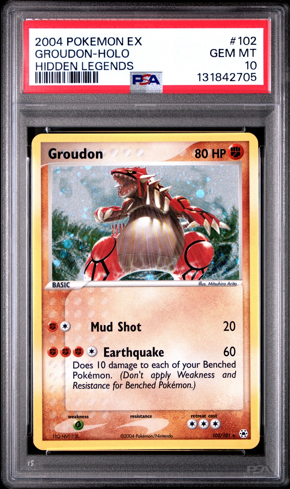 2004 POKEMON EX HIDDEN LEGENDS #102 GROUDON-HOLO PSA 10 - Image 1