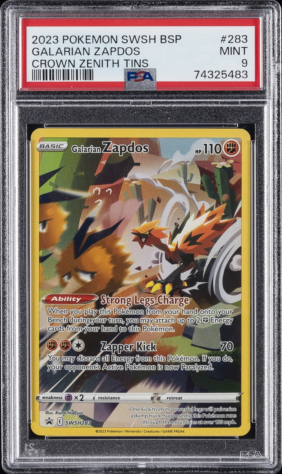 2023 POKEMON SWSH BLACK STAR PROMO CROWN ZENITH TIN #283 GALARIAN ZAPDOS PSA 9 - Image 1