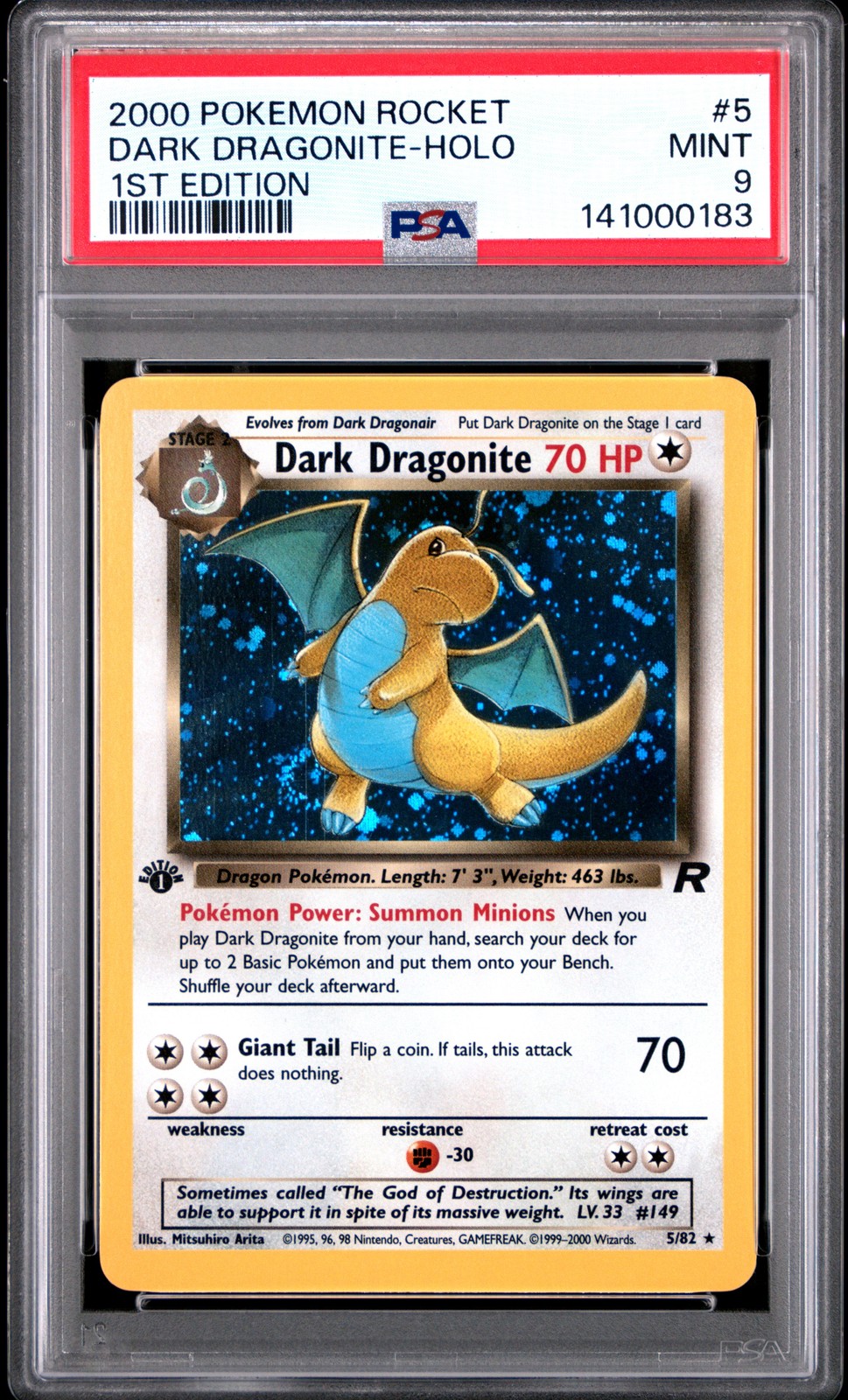 2000 POKEMON ROCKET 1ST EDITION #5 DARK DRAGONITE-HOLO PSA 9