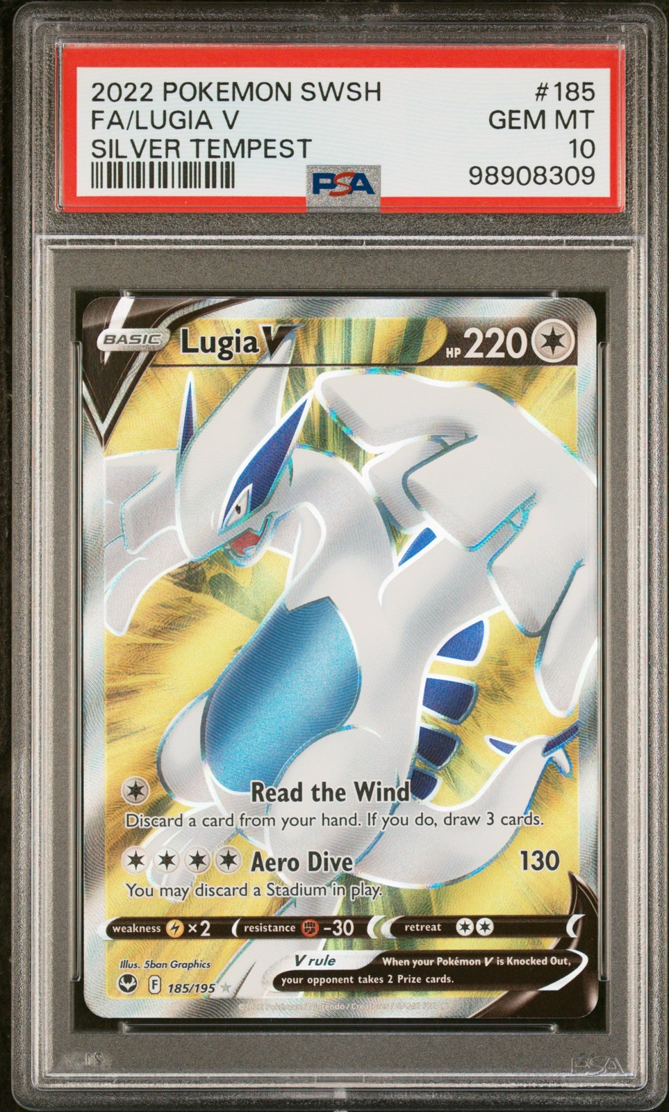 2022 POKEMON SWORD & SHIELD SILVER TEMPEST #185 FULL ART/LUGIA V PSA 10