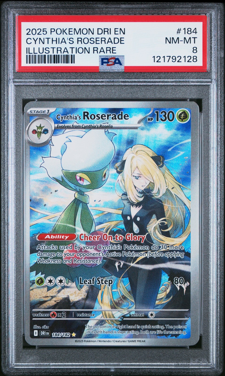 2025 POKEMON DRI EN-DESTINED RIVALS ILLUSTRATION RARE CYNTHIA'S ROSERADE PSA 8 - Image 1