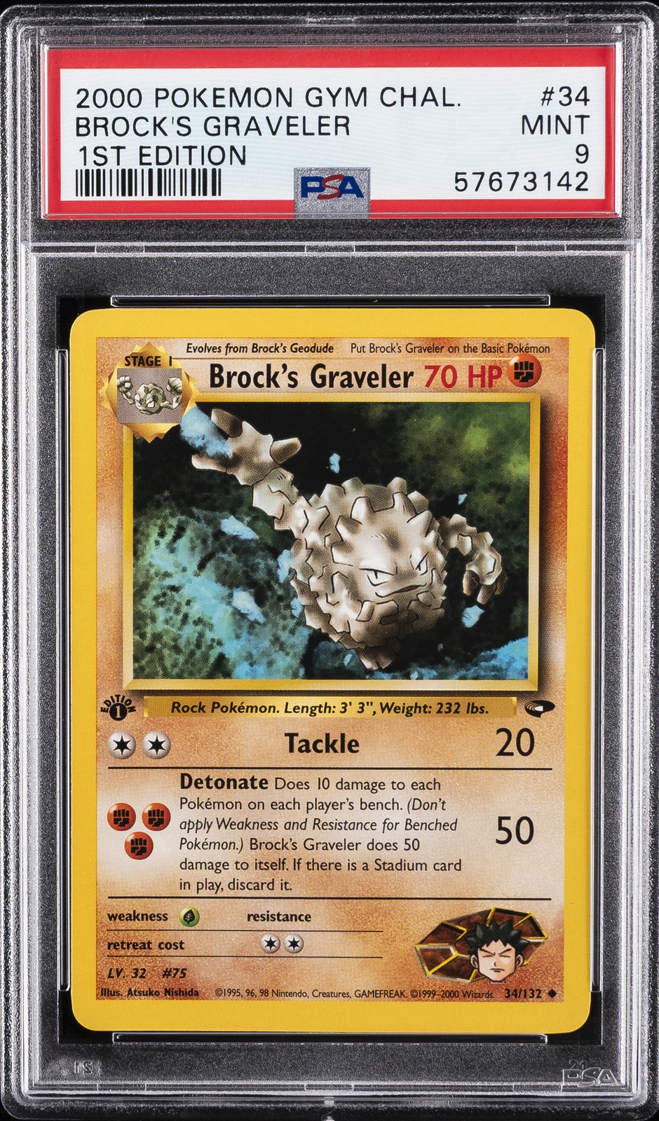 2000 POKEMON GYM CHALLENGE 1ST ED #34 BROCK'S GRAVELER PSA 9