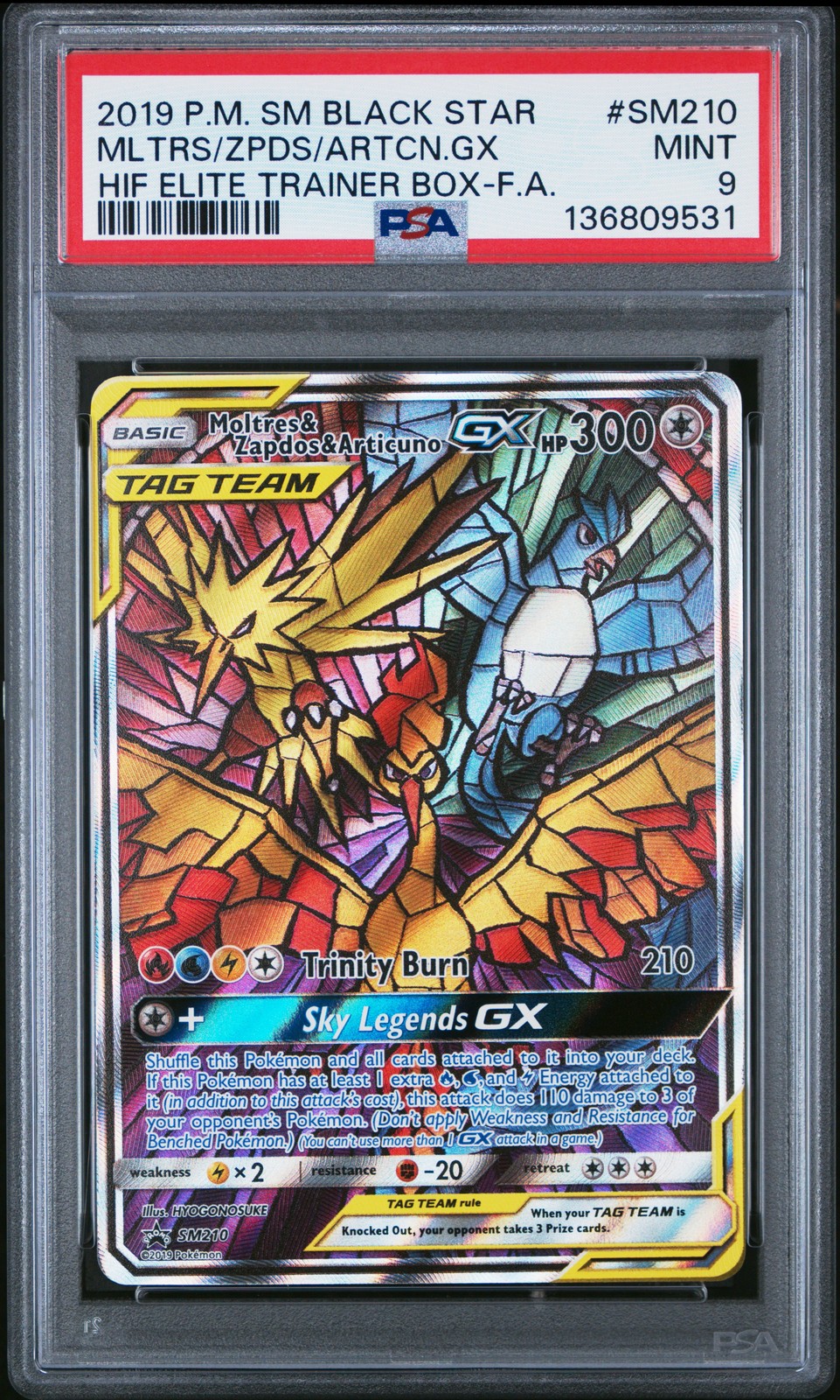 2019 POKEMON SM BLACK STAR PROMO FULL ART/MOLTRES & ZAPDOS & ARTICUNO GX PSA 9 - Image 1