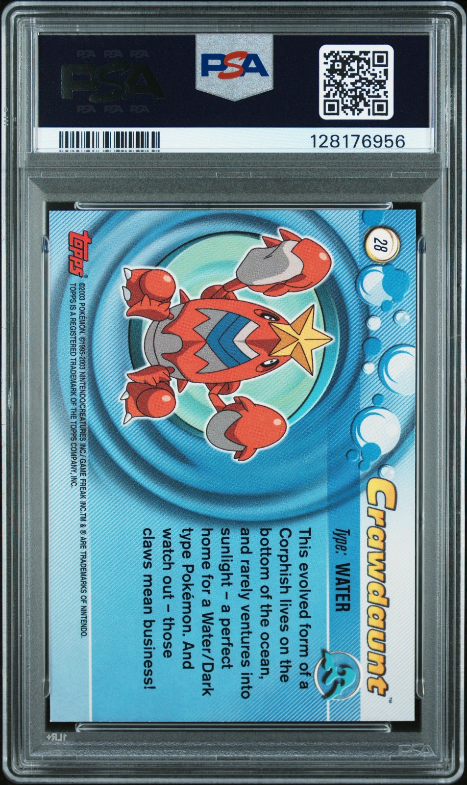 2003 TOPPS POKEMON ADVANCED FOIL #28 CRAWDAUNT PSA 9 - Image 3