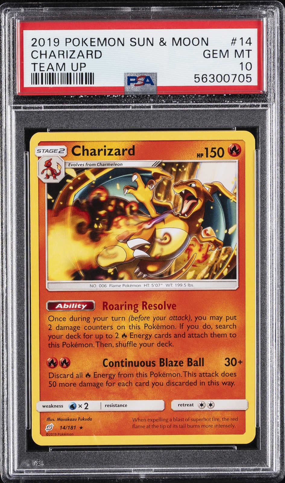 2019 POKEMON SUN & MOON TEAM UP #14 CHARIZARD PSA 10 - Image 1