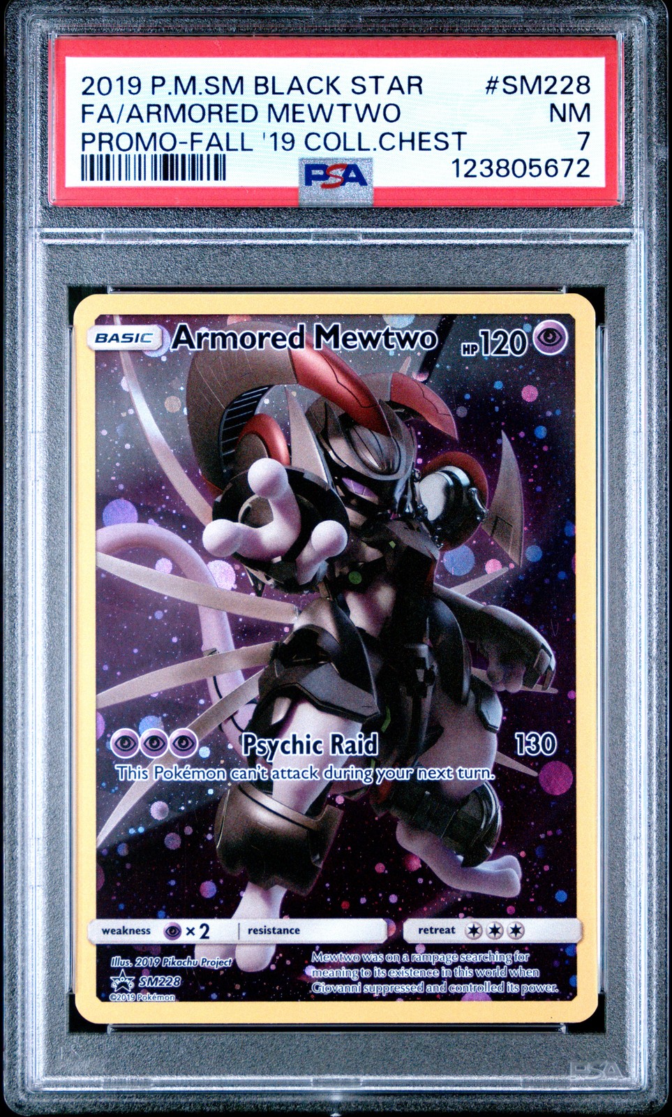 2019 POKEMON SM BLACK STAR PROMO #SM228 FULL ART/ARMORED MEWTWO PSA 7 - Image 1