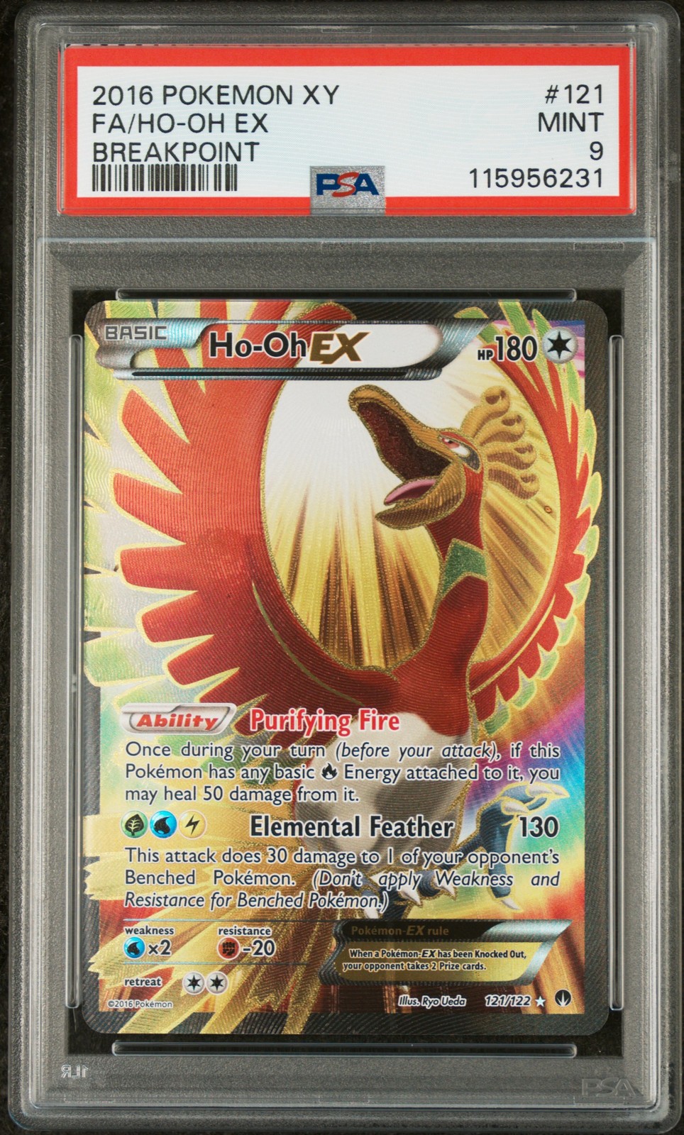 2016 POKEMON XY BREAKPOINT #121 FULL ART/HO-OH EX PSA 9 - Image 1
