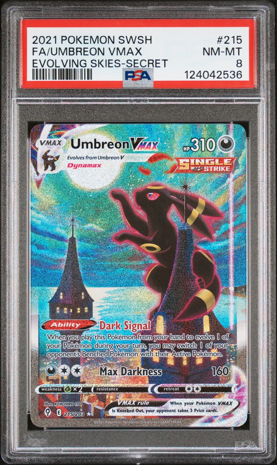 2021 POKEMON SWORD & SHIELD EVOLVING SKIES SECRET FULL ART/UMBREON VMAX PSA 8 - Image 1