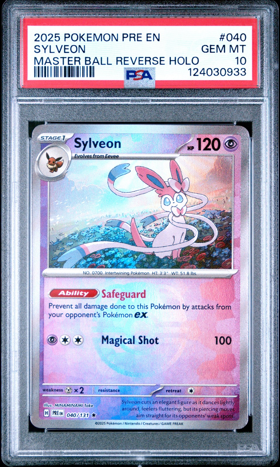 2025 POKEMON PRE EN-PRISMATIC EVOLUTIONS MASTER BALL REVERSE HOLO SYLVEON PSA 10 - Image 1