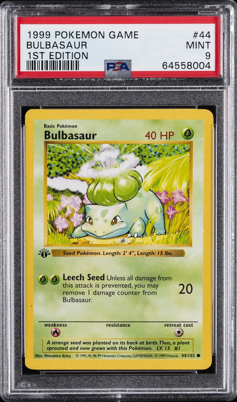 1999 POKEMON GAME 1ST ED #44 BULBASAUR PSA 9 - Image 1