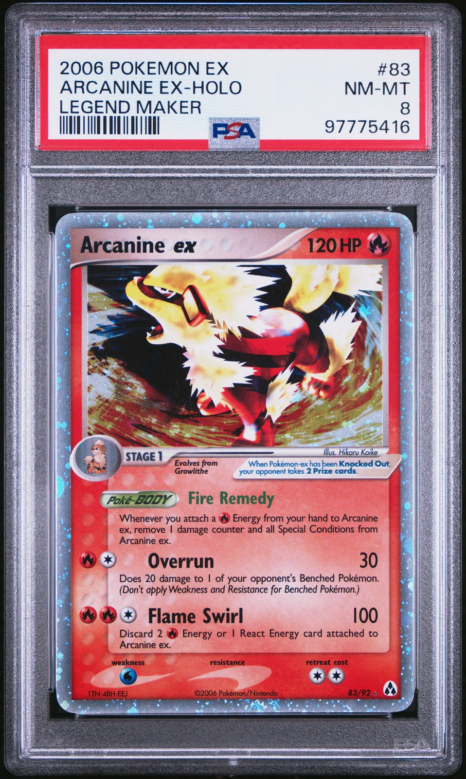 2006 POKEMON EX LEGEND MAKER #83 ARCANINE EX-HOLO PSA 8 - Image 1