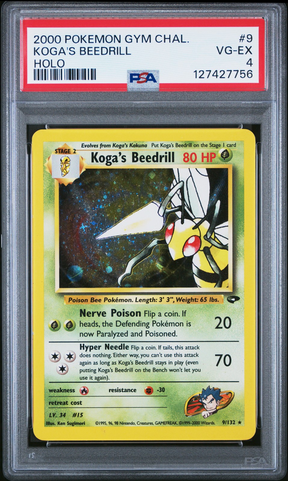 2000 POKEMON GYM CHALLENGE HOLO #9 KOGA'S BEEDRILL PSA 4 - Image 1