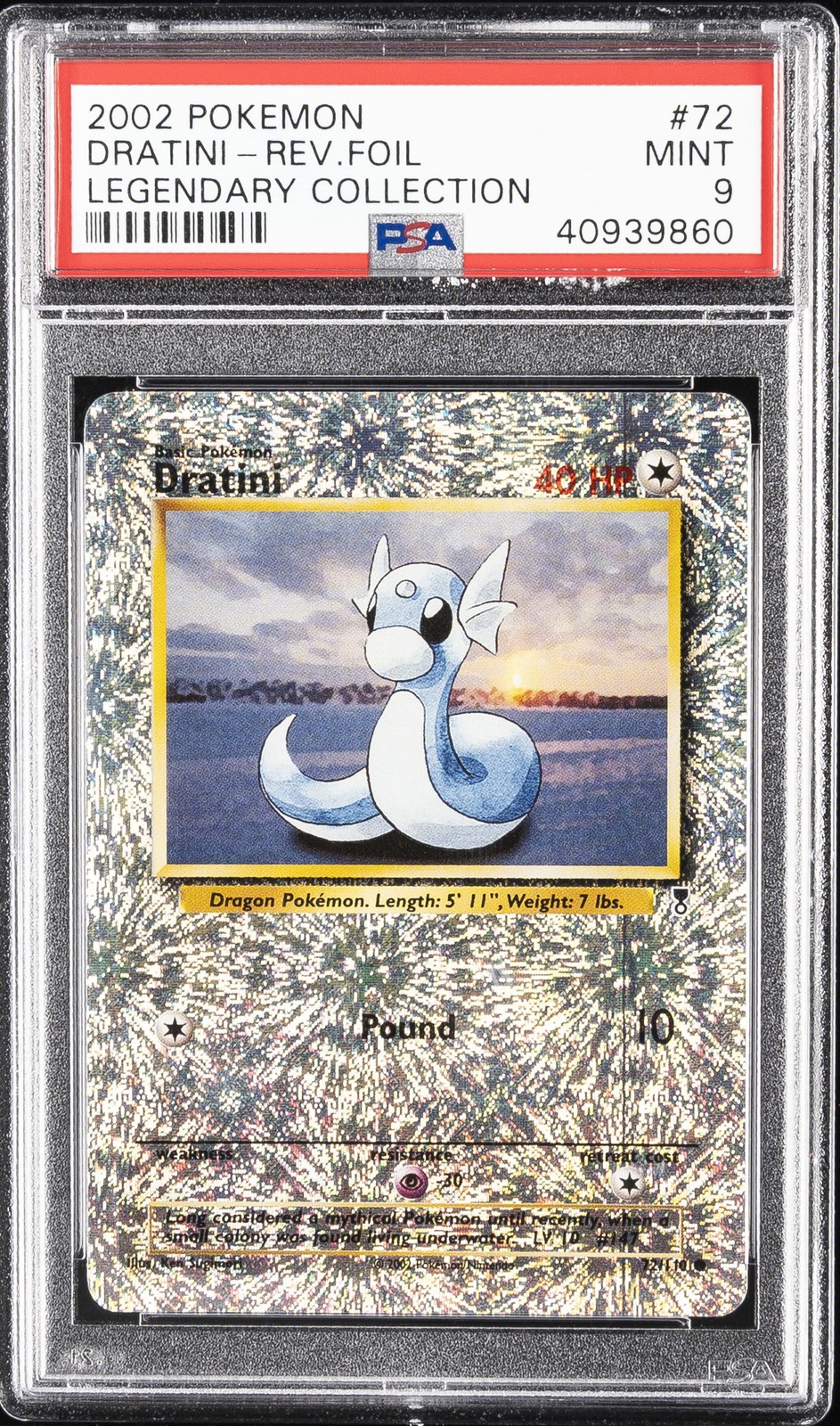 2002 POKEMON LEGEND COLL #72 DRATINI-REVERSE FOIL PSA 9 - Image 1