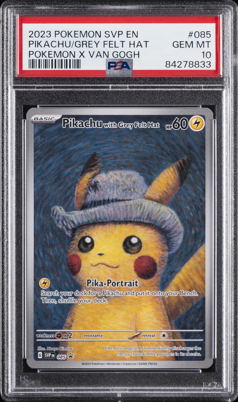 2023 POKEMON SVP EN-SV BLACK STAR PROMO #085 PIKACHU WITH GREY FELT HAT PSA 10 - Image 1